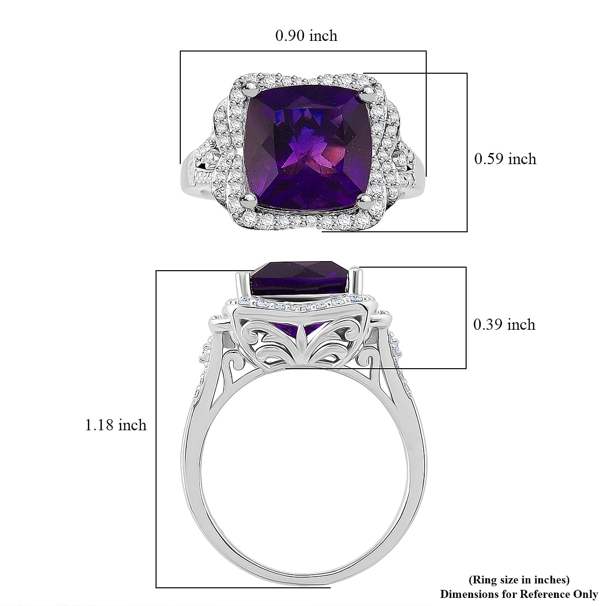 Doorbuster D'Joy AAA Zambian Amethyst and Moissanite 5.65 ctw Poinsettia flower Ring in Rhodium Over Sterling Silver (Size 8.0) (Del. in 10-12 Days) image number 5