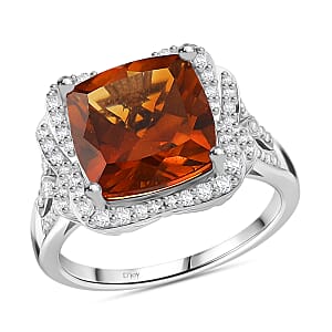 Doorbuster D'Joy AAA Santa Ana Madeira Citrine and Moissanite 5.50 ctw Poinsettia flower Ring in Rhodium Over Sterling Silver (Size 7.0)