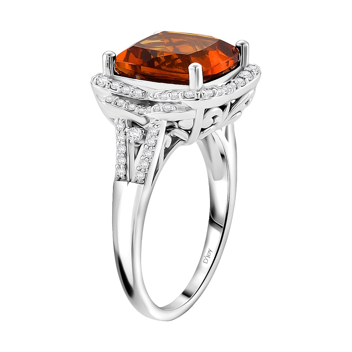 Doorbuster D'Joy AAA Santa Ana Madeira Citrine and Moissanite 5.50 ctw Poinsettia flower Ring in Rhodium Over Sterling Silver (Size 7.0) image number 3