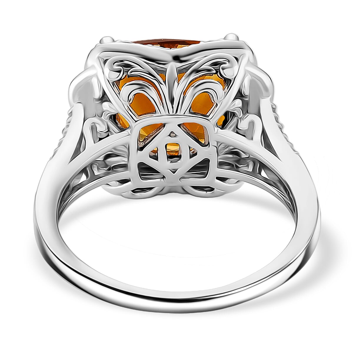 Doorbuster D'Joy AAA Santa Ana Madeira Citrine and Moissanite 5.50 ctw Poinsettia flower Ring in Rhodium Over Sterling Silver (Size 7.0) image number 4