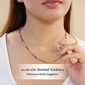 Doorbuster D'Joy Premium Multi Sapphire 45.00 ctw Beaded Necklace in 18K Vermeil Yellow Gold Over Sterling Silver 18-20 Inches