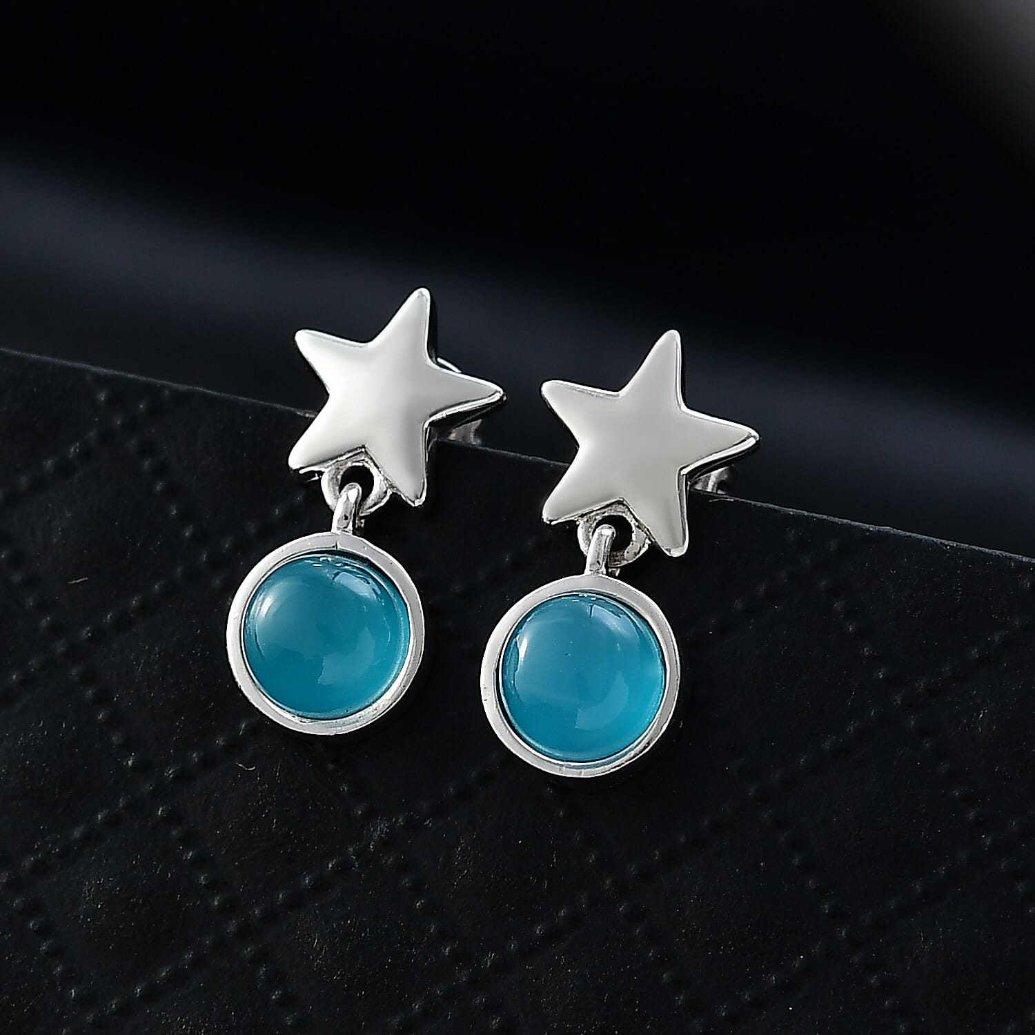 D'Joy Premium Paraiba Moonstone 2.00 ctw Earrings in Platinum Over Sterling Silver