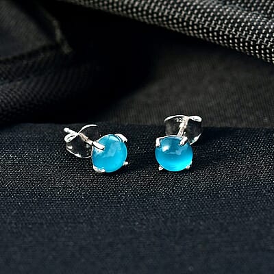 D'Joy Premium Paraiba Moonstone 2.00 ctw Earrings in Platinum Over Sterling Silver