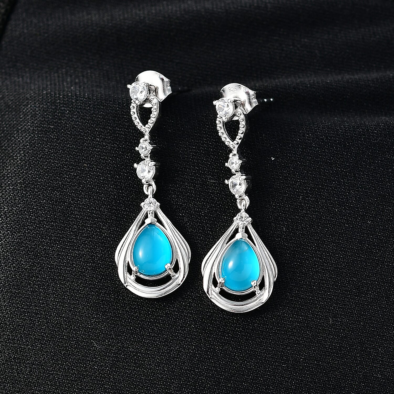 D'Joy Premium Paraiba Moonstone and White Zircon 2.70 ctw Earrings in Platinum Over Sterling Silver