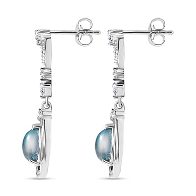 D'Joy Premium Paraiba Moonstone and White Zircon 2.70 ctw Earrings in Platinum Over Sterling Silver
