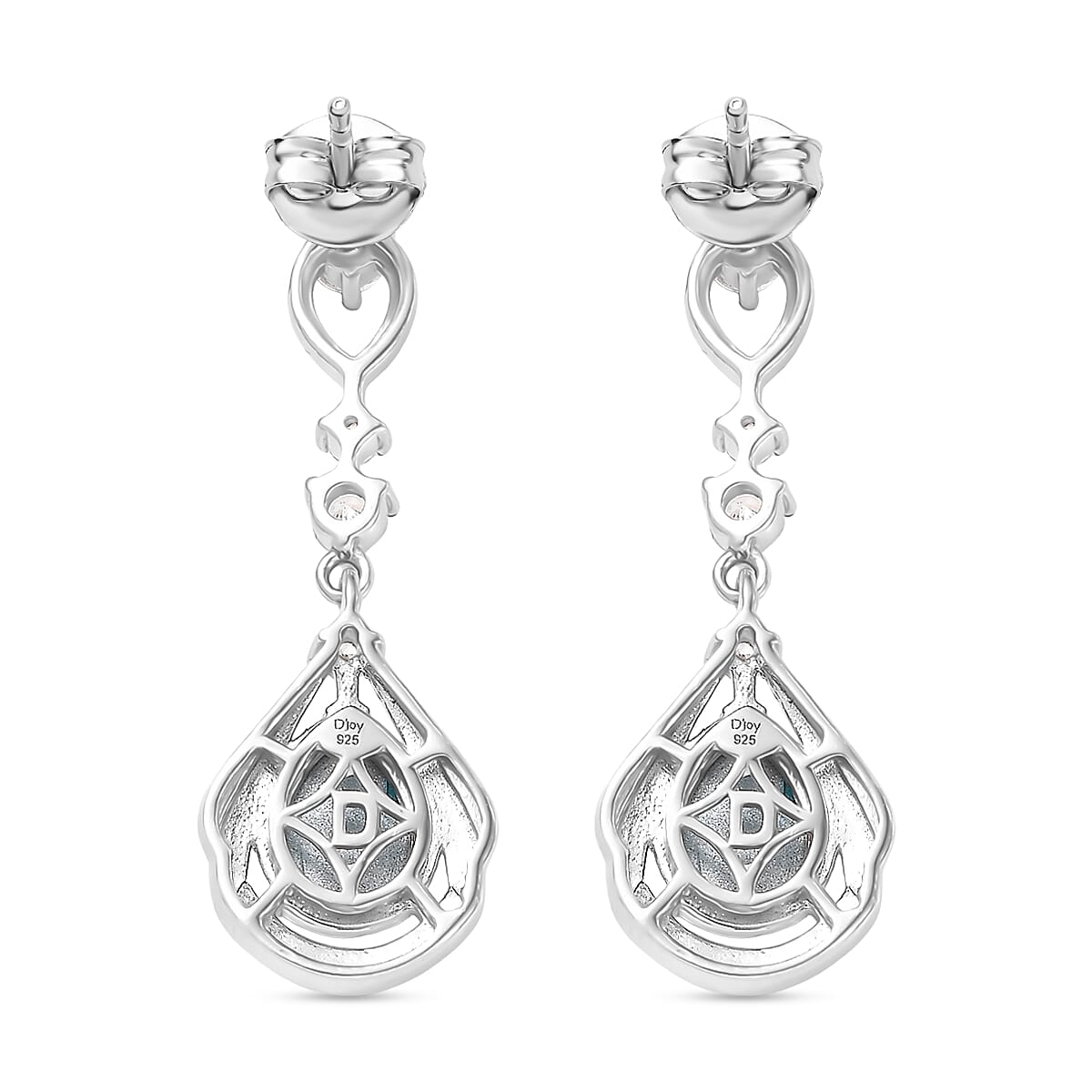 D'Joy Premium Paraiba Moonstone and White Zircon 2.70 ctw Earrings in Platinum Over Sterling Silver