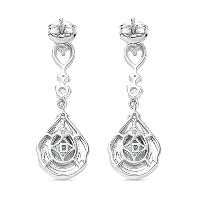 D'Joy Premium Paraiba Moonstone and White Zircon 2.70 ctw Earrings in Platinum Over Sterling Silver