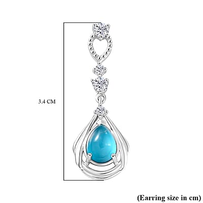 D'Joy Premium Paraiba Moonstone and White Zircon 2.70 ctw Earrings in Platinum Over Sterling Silver