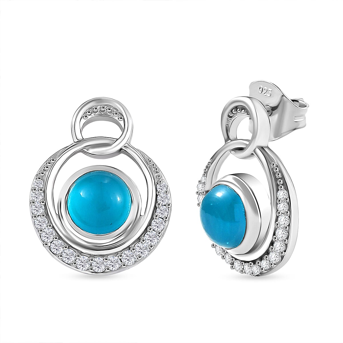 D'Joy Premium Paraiba Moonstone and White Zircon 2.40 ctw Earrings in Platinum Over Sterling Silver
