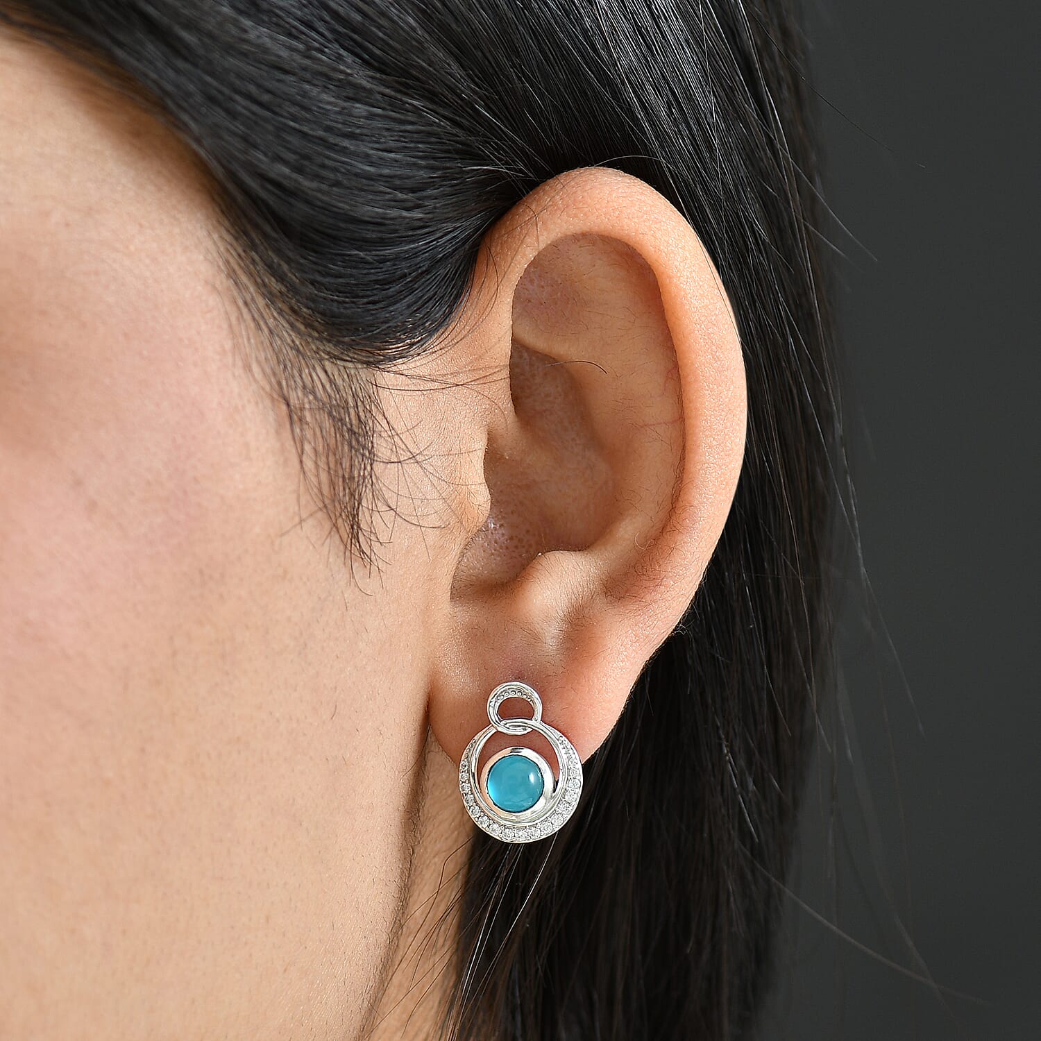 D'Joy Premium Paraiba Moonstone and White Zircon 2.40 ctw Earrings in Platinum Over Sterling Silver