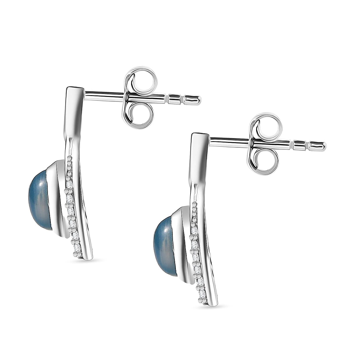 D'Joy Premium Paraiba Moonstone and White Zircon 2.40 ctw Earrings in Platinum Over Sterling Silver