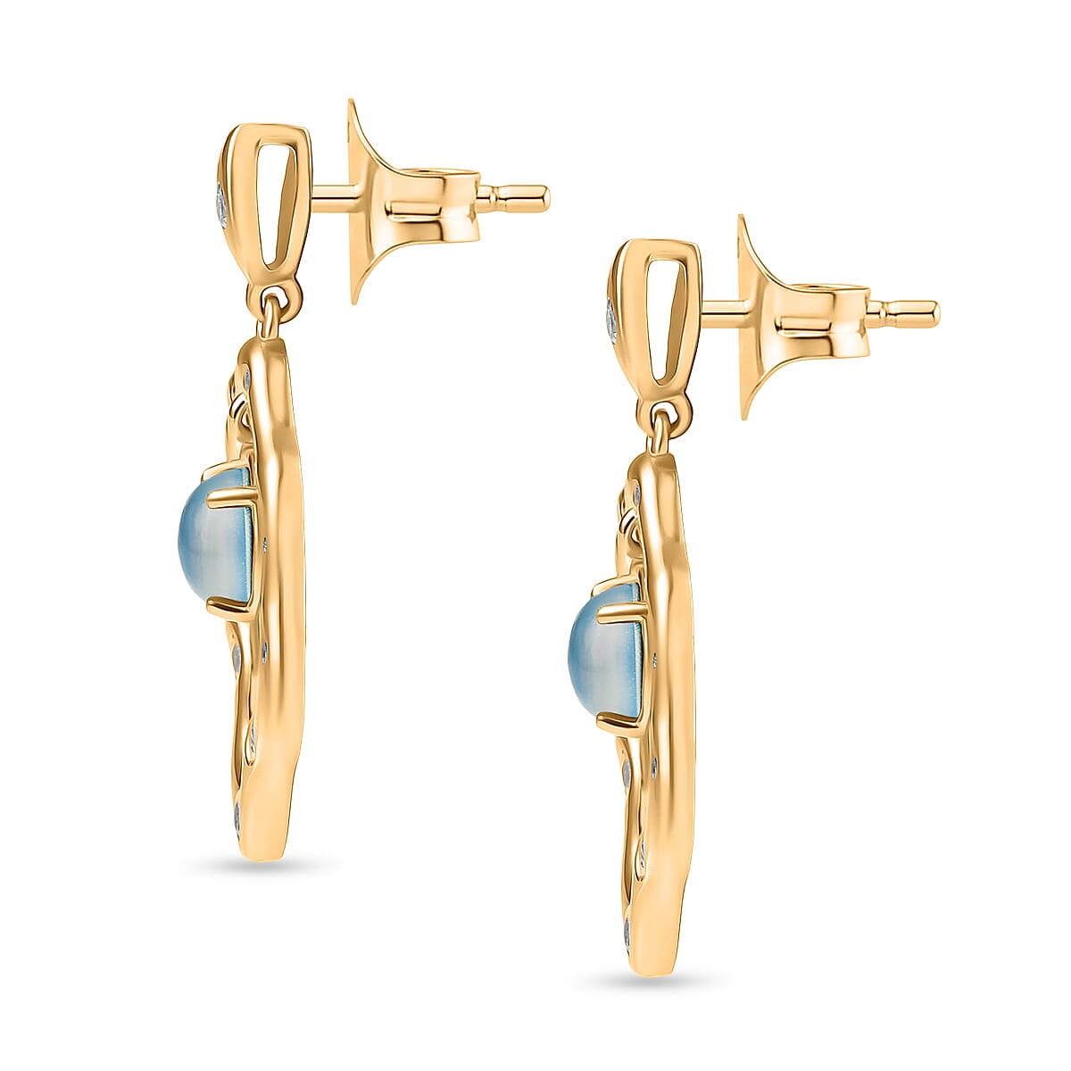 D'Joy Premium Paraiba Moonstone and White Zircon 2.60 ctw Earrings in 18K YG Plated Sterling Silver