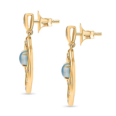 D'Joy Premium Paraiba Moonstone and White Zircon 2.60 ctw Earrings in 18K YG Plated Sterling Silver