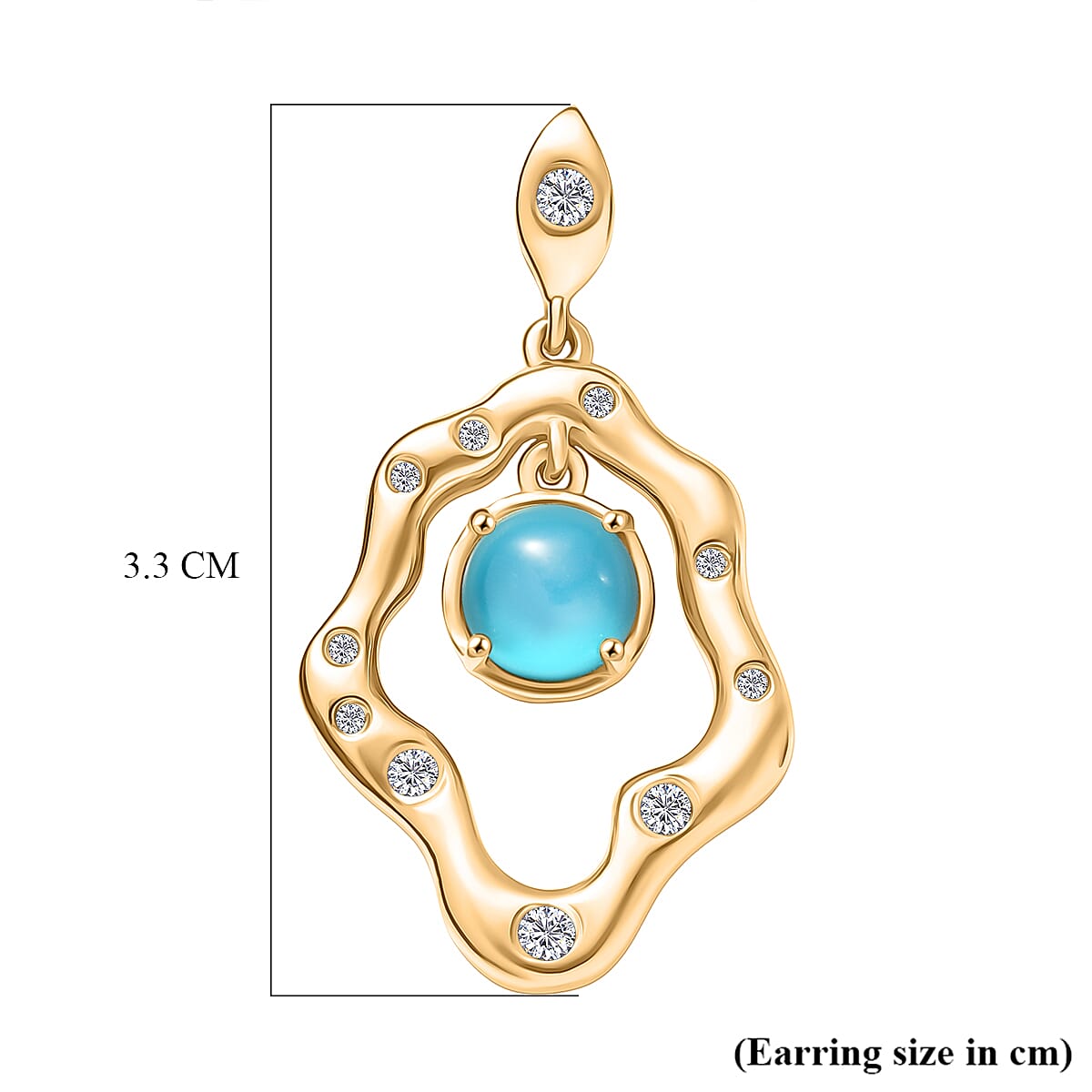 D'Joy Premium Paraiba Moonstone and White Zircon 2.60 ctw Earrings in 18K YG Plated Sterling Silver