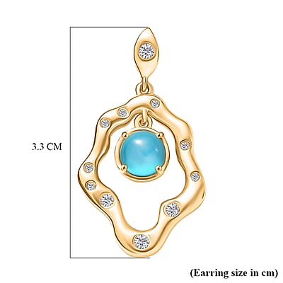 D'Joy Premium Paraiba Moonstone and White Zircon 2.60 ctw Earrings in 18K YG Plated Sterling Silver