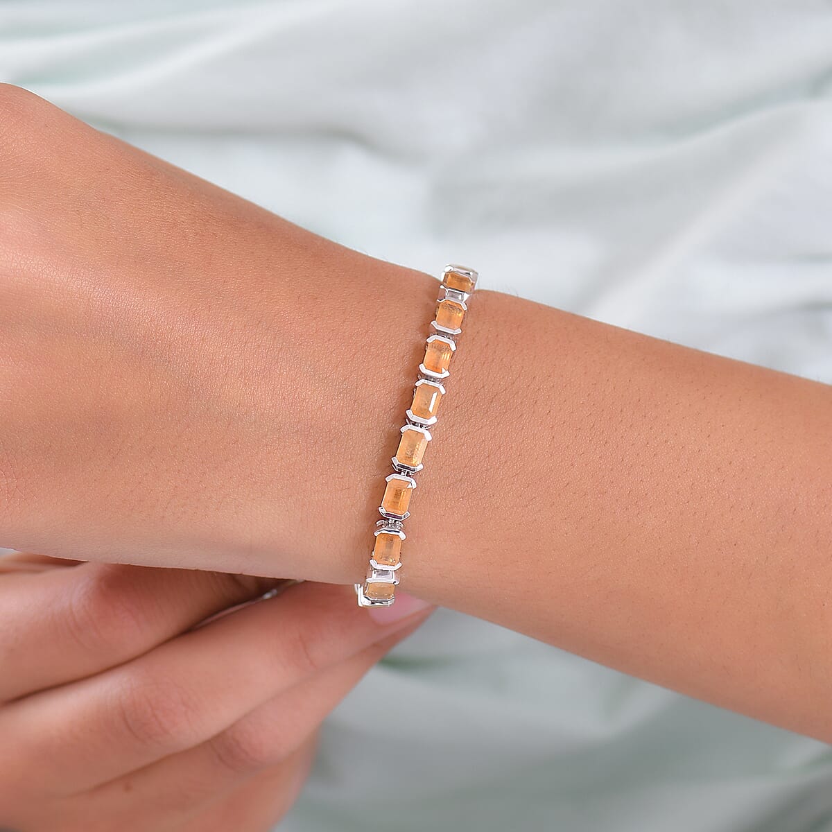 Doorbuster D'Joy Yellow Sapphire (FF) 21.75 ctw Embers of Elegance Bracelet in Rhodium Over Sterling Silve (7.25 In) (Del. in 5-7 Days)  image number 2