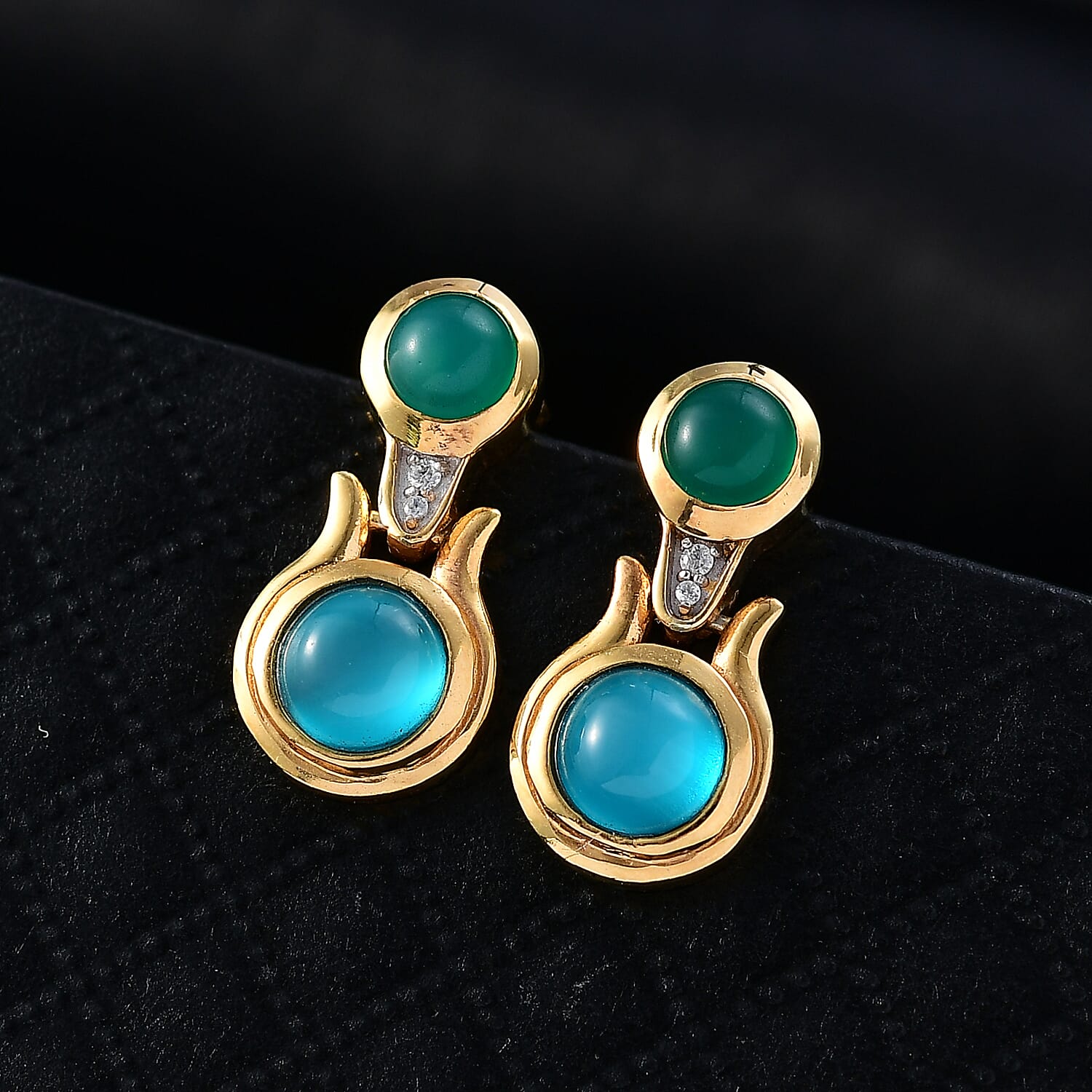 D'Joy Premium Paraiba Moonstone and Multi Gemstone 3.60 ctw Earrings in 18K YG Plated Sterling Silver