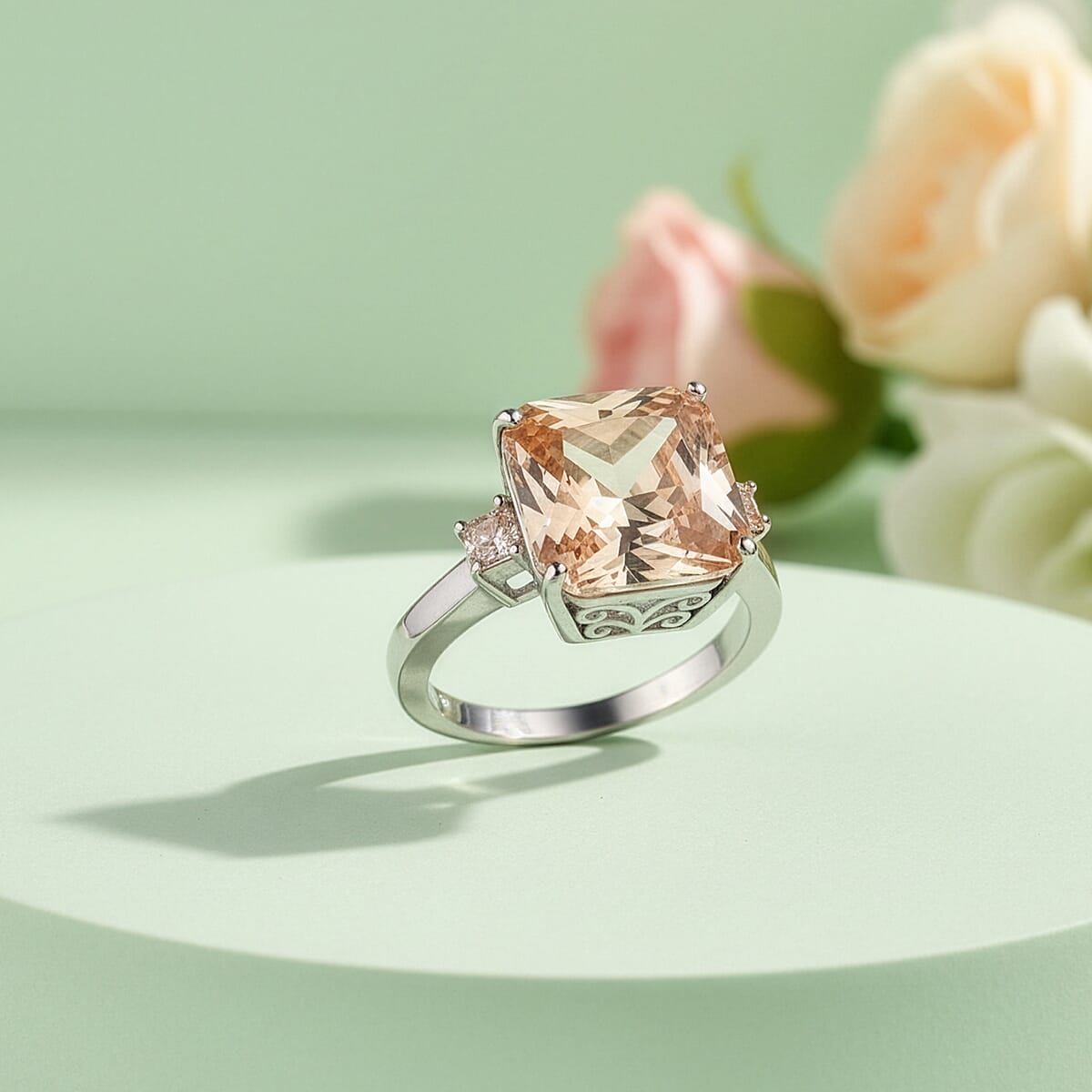 EverTrue Simulated Champagne Diamond 13.70 ctw Ring in Stainless Steel (Size 10.0) image number 1