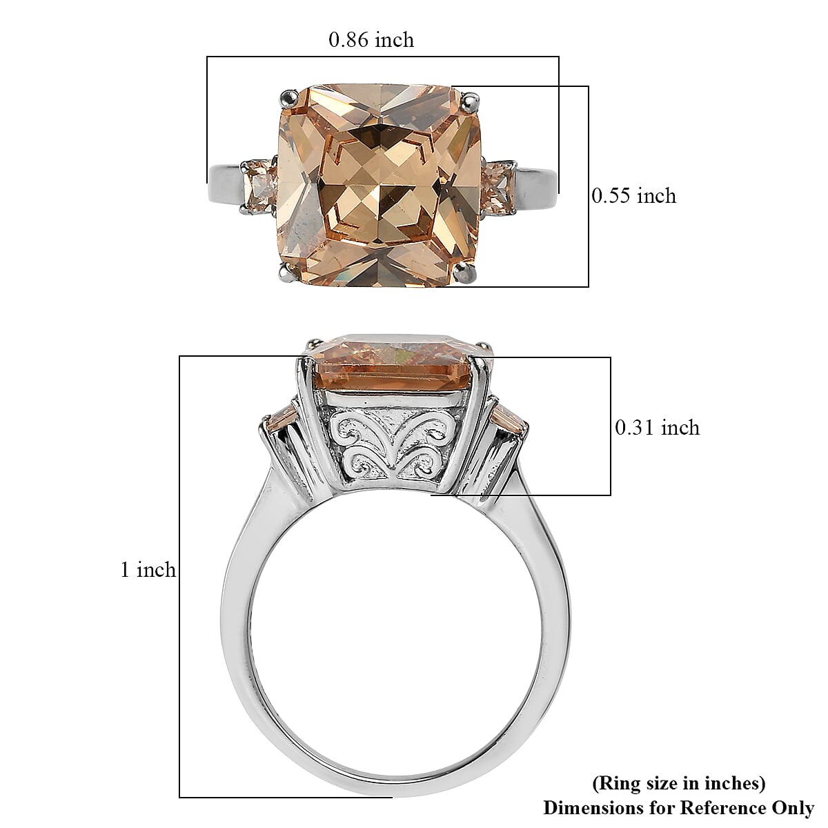 EverTrue Simulated Champagne Diamond Ring in Stainless Steel (Size 11.0) 13.70 ctw
