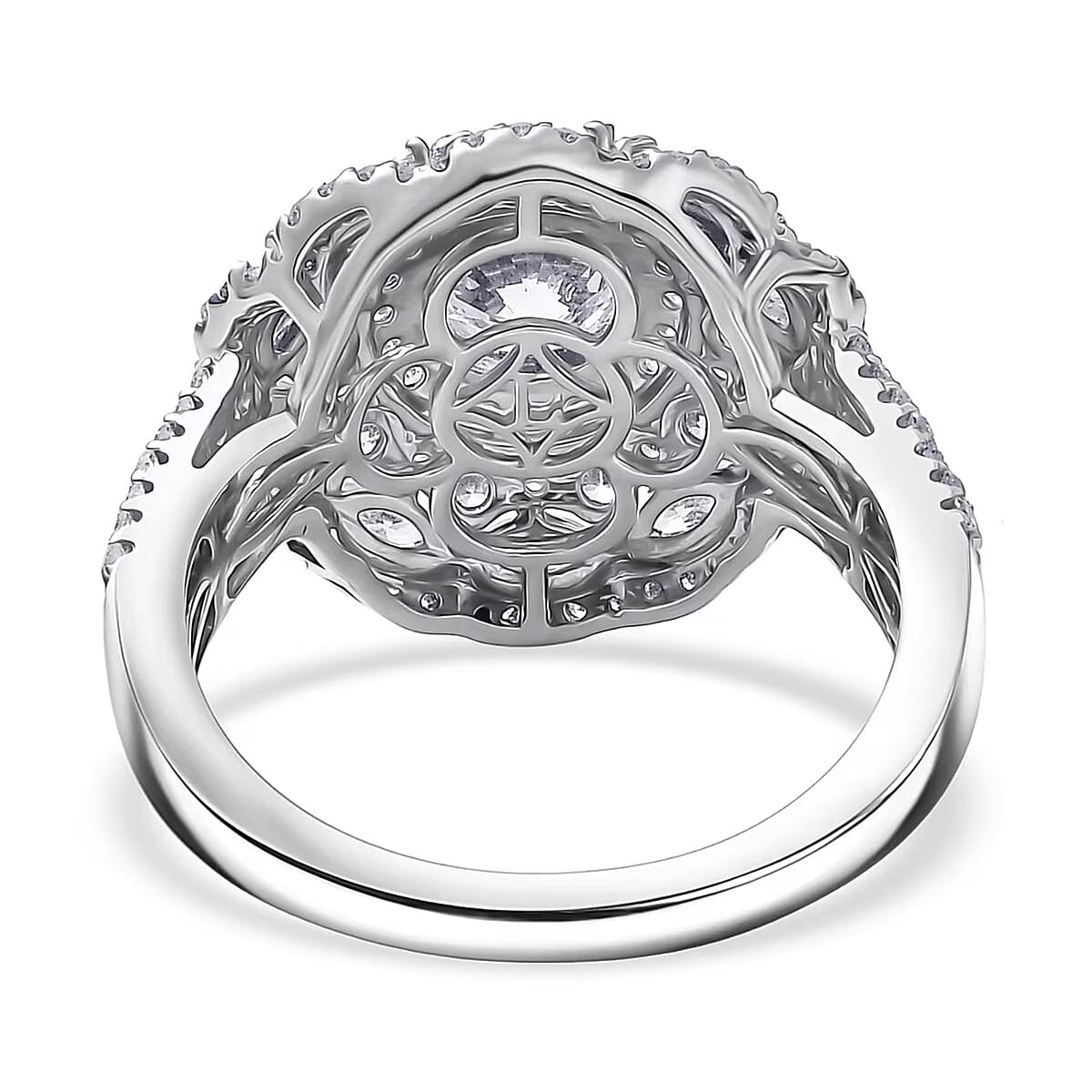 Luxuriant Lab Grown Diamond G-H SI 2.50 ctw Blossom Glow Ring in Rhodium Over Sterling Silver (Size 10.0) image number 7