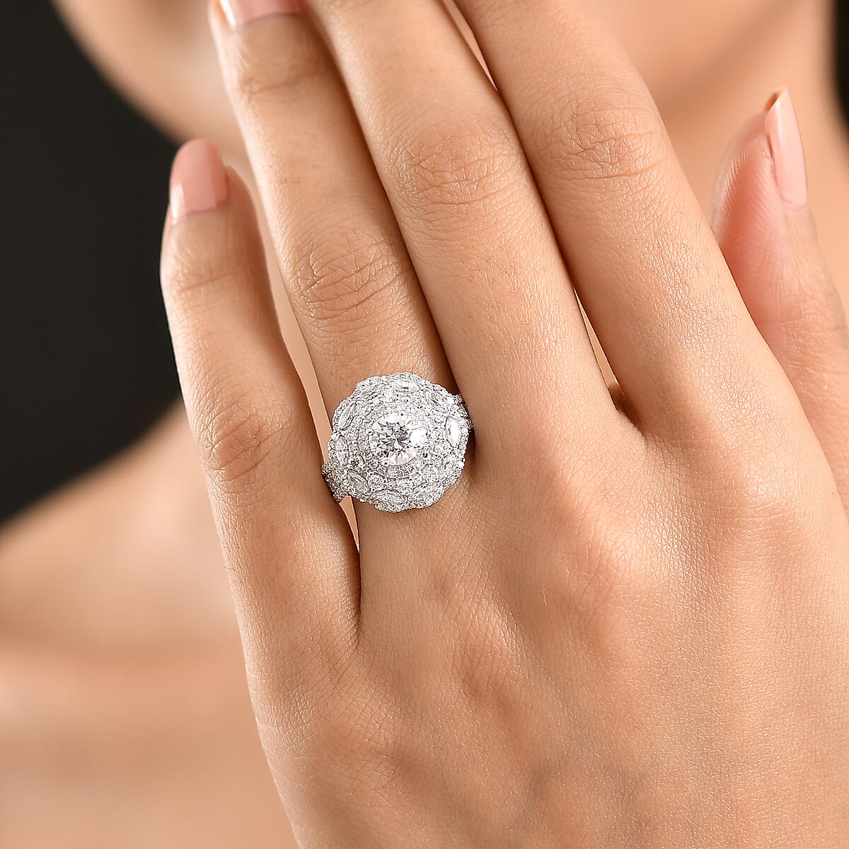 Luxuriant Lab Grown Diamond G-H SI 2.50 ctw Blossom Glow Ring in Rhodium Over Sterling Silver (Size 7.0) image number 2