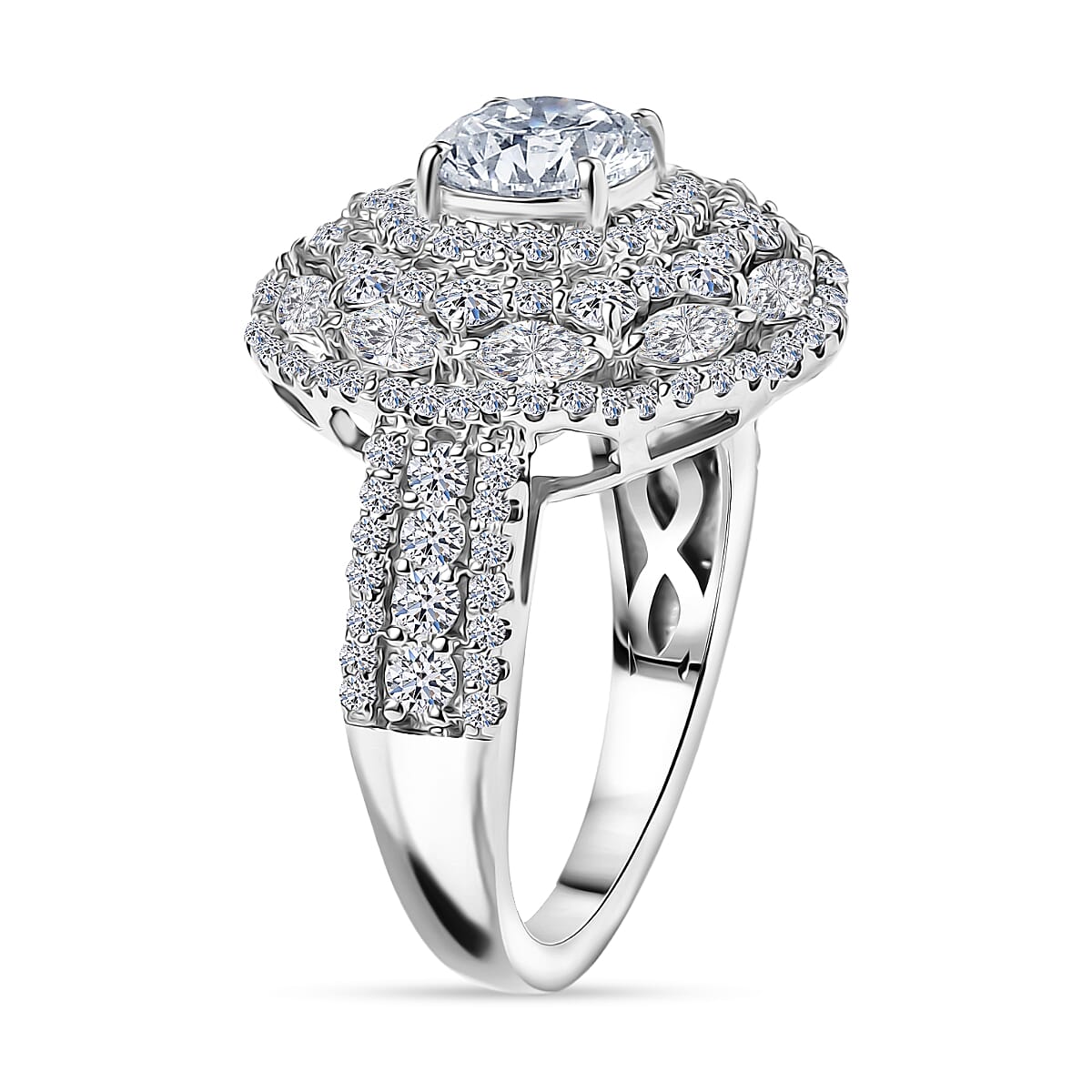 Luxuriant Lab Grown Diamond G-H SI 2.50 ctw Blossom Glow Ring in Rhodium Over Sterling Silver (Size 7.0) image number 3