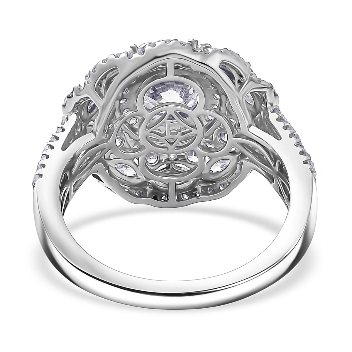 Luxuriant Lab Grown Diamond G-H SI 2.50 ctw Blossom Glow Ring in Rhodium Over Sterling Silver (Size 7.0) image number 4