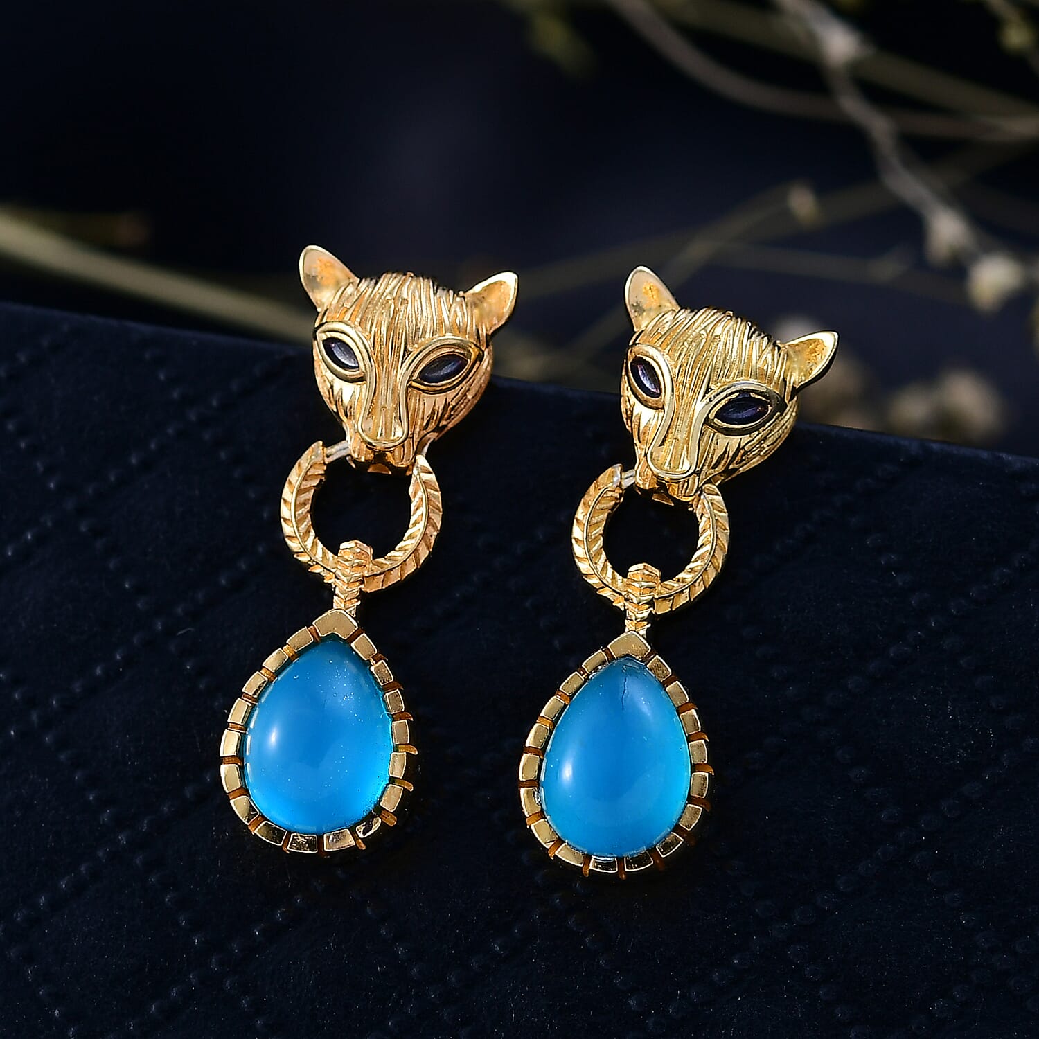D'Joy Premium Paraiba Moonstone 2.00 ctw Earrings in 18K YG Plated Sterling Silver