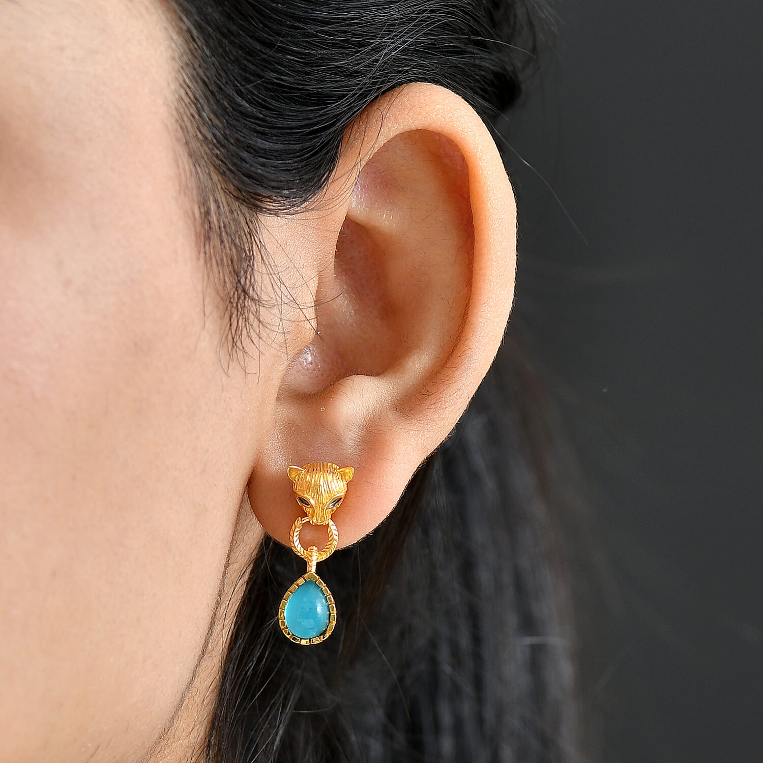 D'Joy Premium Paraiba Moonstone 2.00 ctw Earrings in 18K YG Plated Sterling Silver