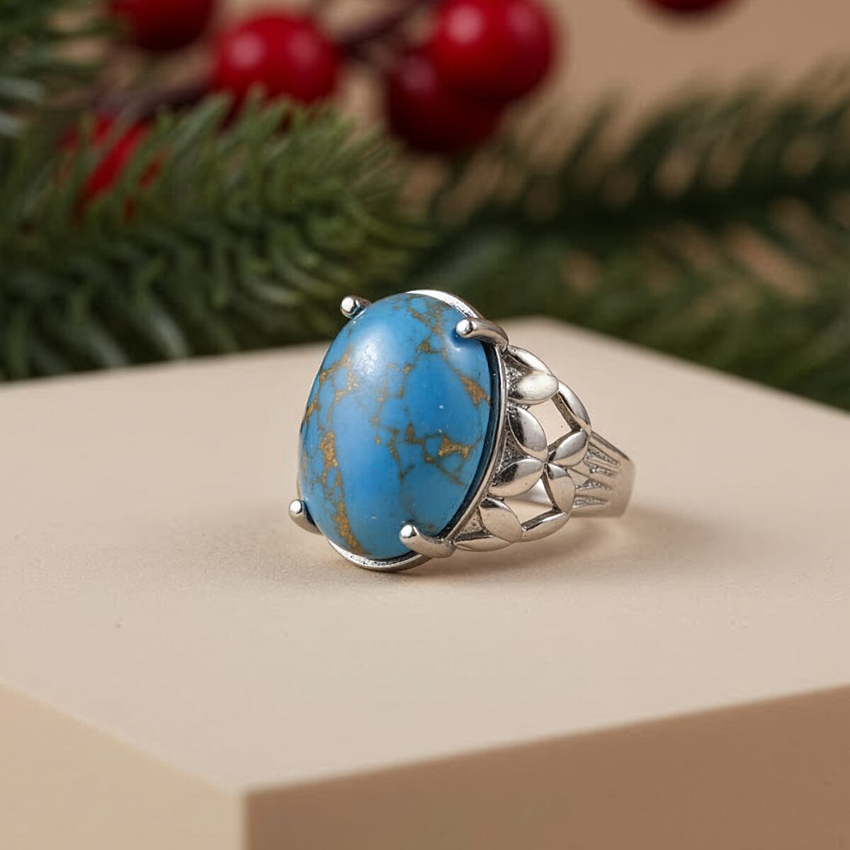 EverTrue Mojave Blue Turquoise Ring in Stainless Steel (Size 10.0) 10.00 ctw image number 1