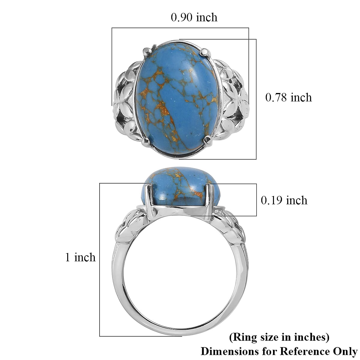 EverTrue Mojave Blue Turquoise Ring in Stainless Steel (Size 7.0) 10.00 ctw