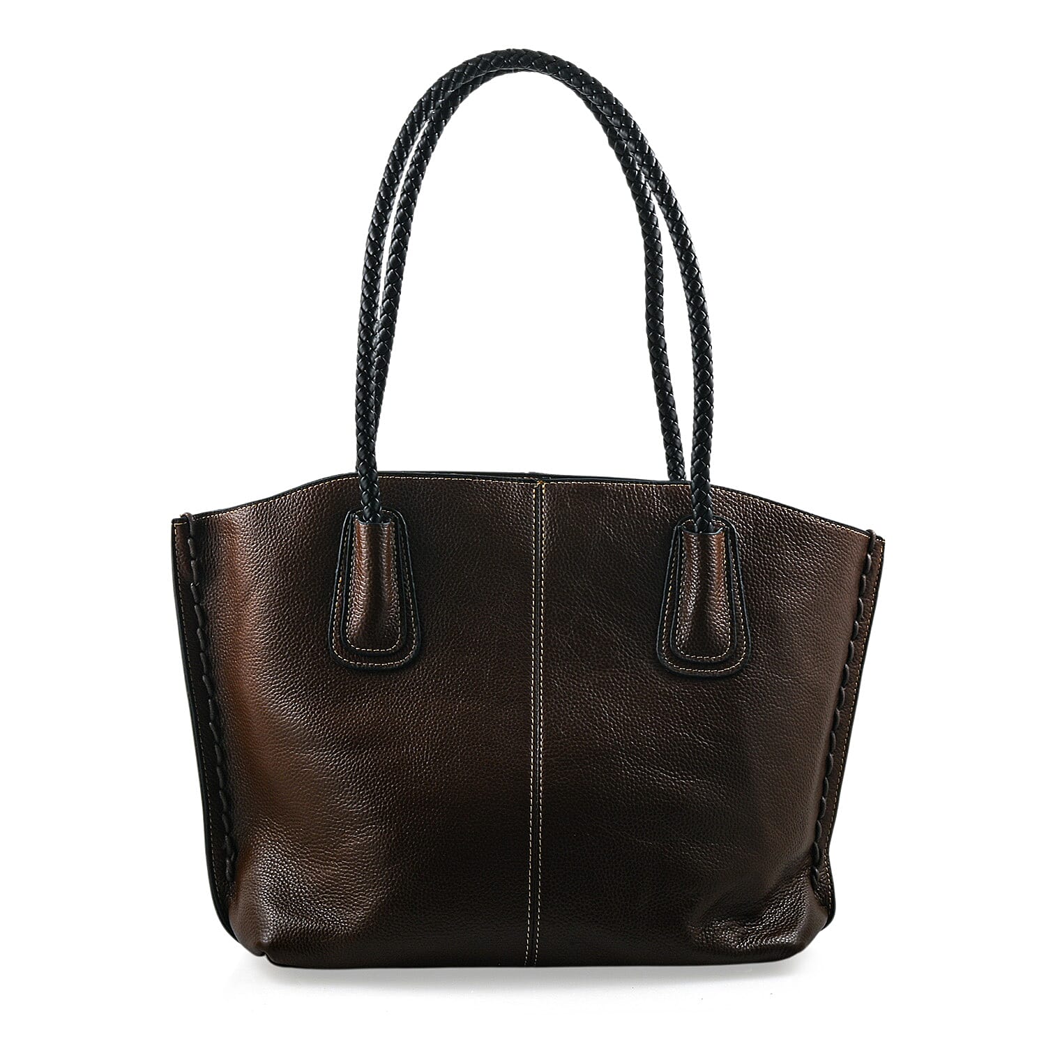 La Marey Brown Genuine Leather Tote Bag with Small Pouch