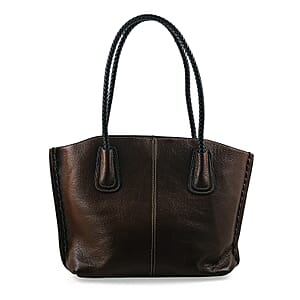 La Marey Brown Genuine Leather Tote Bag with Small Pouch