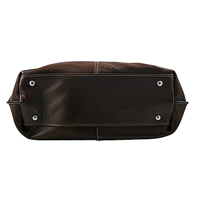 La Marey Brown Genuine Leather Tote Bag with Small Pouch