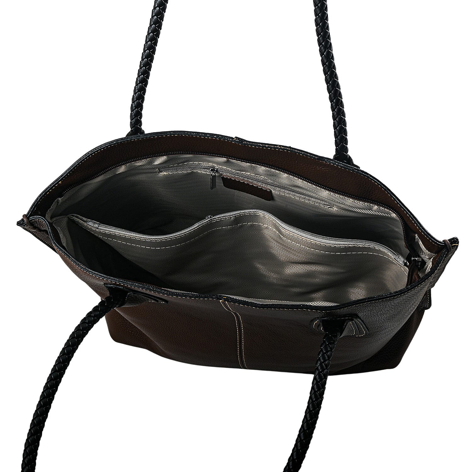 La Marey Brown Genuine Leather Tote Bag with Small Pouch