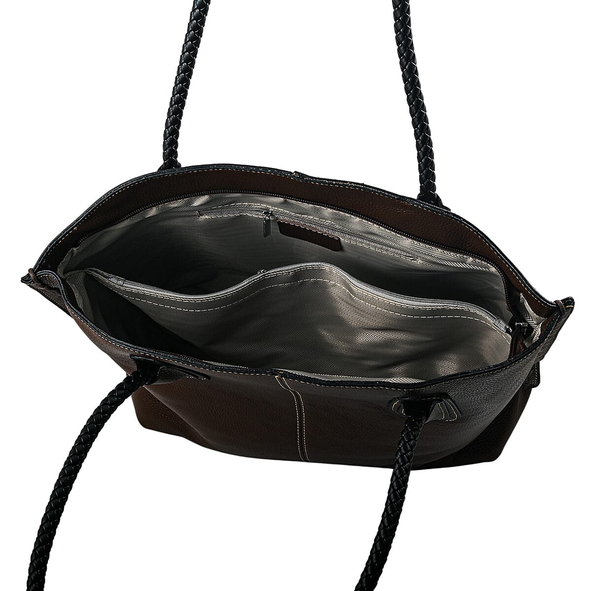 La Marey Brown Genuine Leather Tote Bag with Small Pouch image number 5