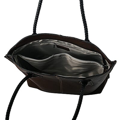 La Marey Brown Genuine Leather Tote Bag with Small Pouch