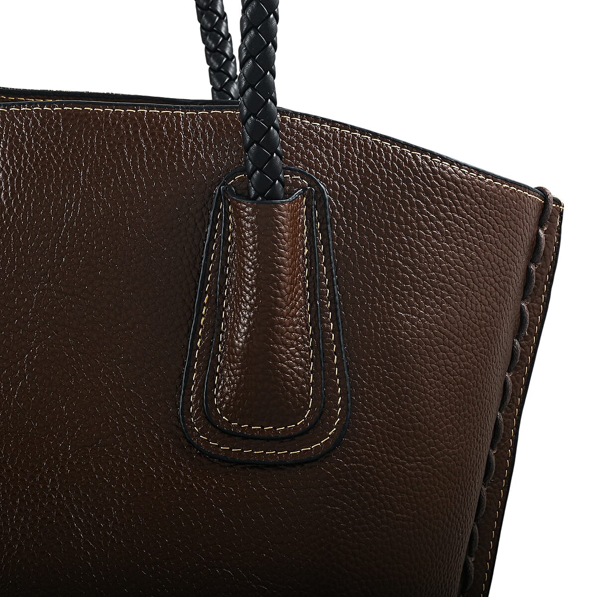 La Marey Brown Genuine Leather Tote Bag with Small Pouch image number 6