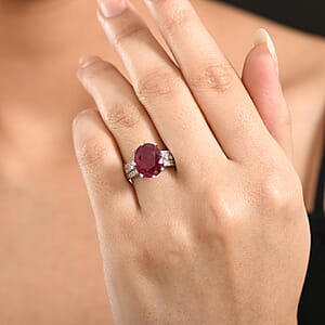 D'Joy Niassa Ruby (FF) and Moissanite 7.90 ctw Crown Ring in Rhodium Over Sterling Silver (Size 10.0)