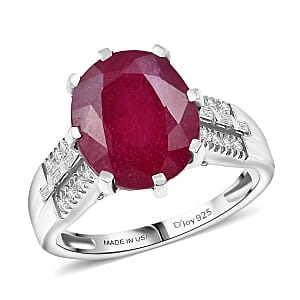 D'Joy Niassa Ruby (FF) and Moissanite 7.90 ctw Crown Ring in Rhodium Over Sterling Silver (Size 6.0)