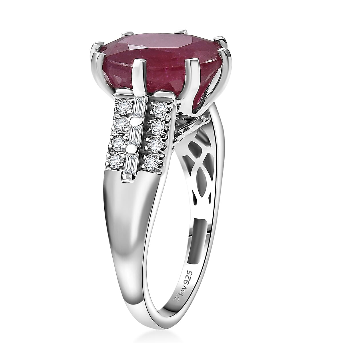 D'Joy Niassa Ruby (FF) and Moissanite 7.90 ctw Crown Ring in Rhodium Over Sterling Silver (Size 6.0) image number 3