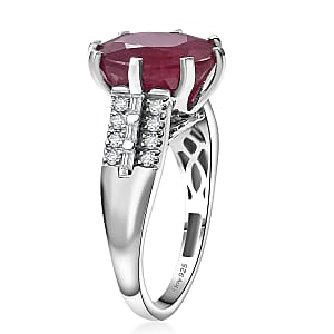 D'Joy Niassa Ruby (FF) and Moissanite 7.90 ctw Crown Ring in Rhodium Over Sterling Silver (Size 6.0)