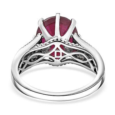 D'Joy Niassa Ruby (FF) and Moissanite 7.90 ctw Crown Ring in Rhodium Over Sterling Silver (Size 6.0)