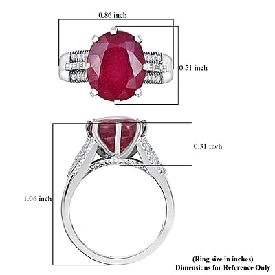 D'Joy Niassa Ruby (FF) and Moissanite 7.90 ctw Crown Ring in Rhodium Over Sterling Silver (Size 6.0)