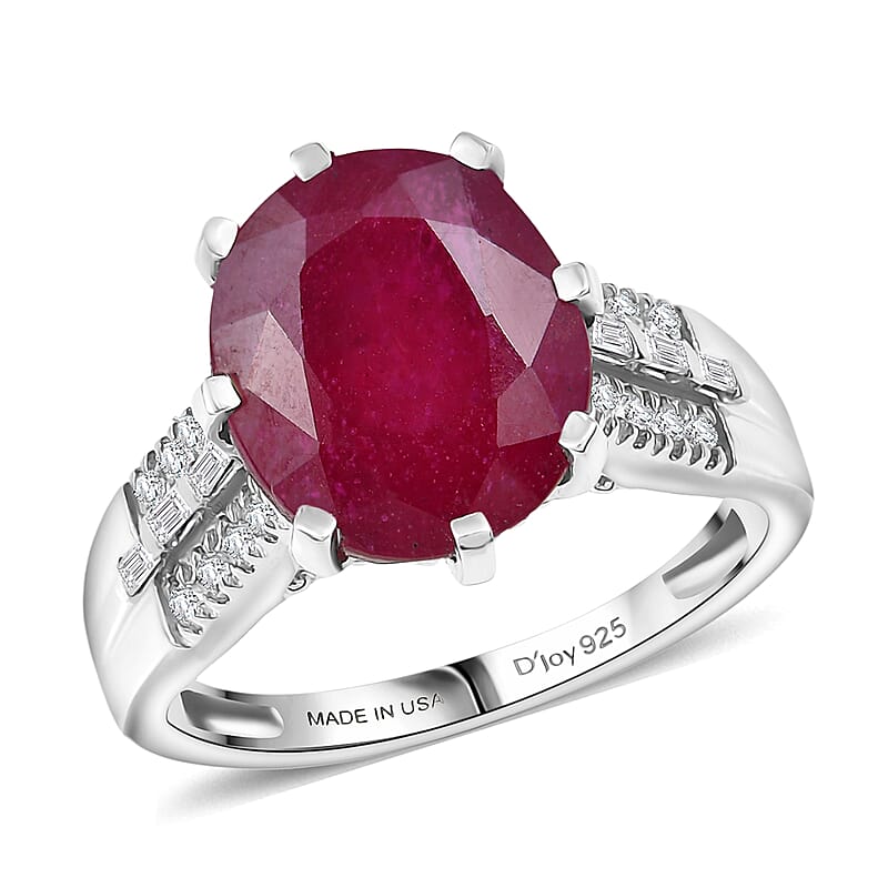 D'Joy Niassa Ruby (FF) and Moissanite 7.90 ctw Crown Ring in Rhodium Over Sterling Silver (Size 7.0)