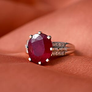 D'Joy Niassa Ruby (FF) and Moissanite 7.90 ctw Crown Ring in Rhodium Over Sterling Silver (Size 7.0)