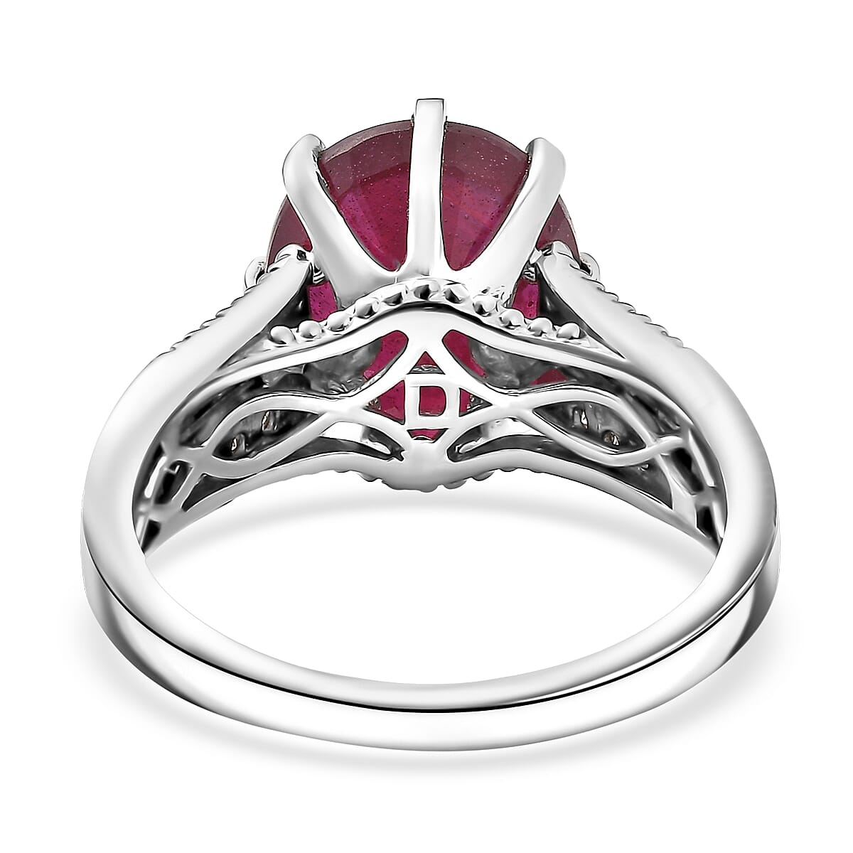 D'Joy Niassa Ruby (FF) and Moissanite 7.90 ctw Crown Ring in Rhodium Over Sterling Silver (Size 7.0) image number 4