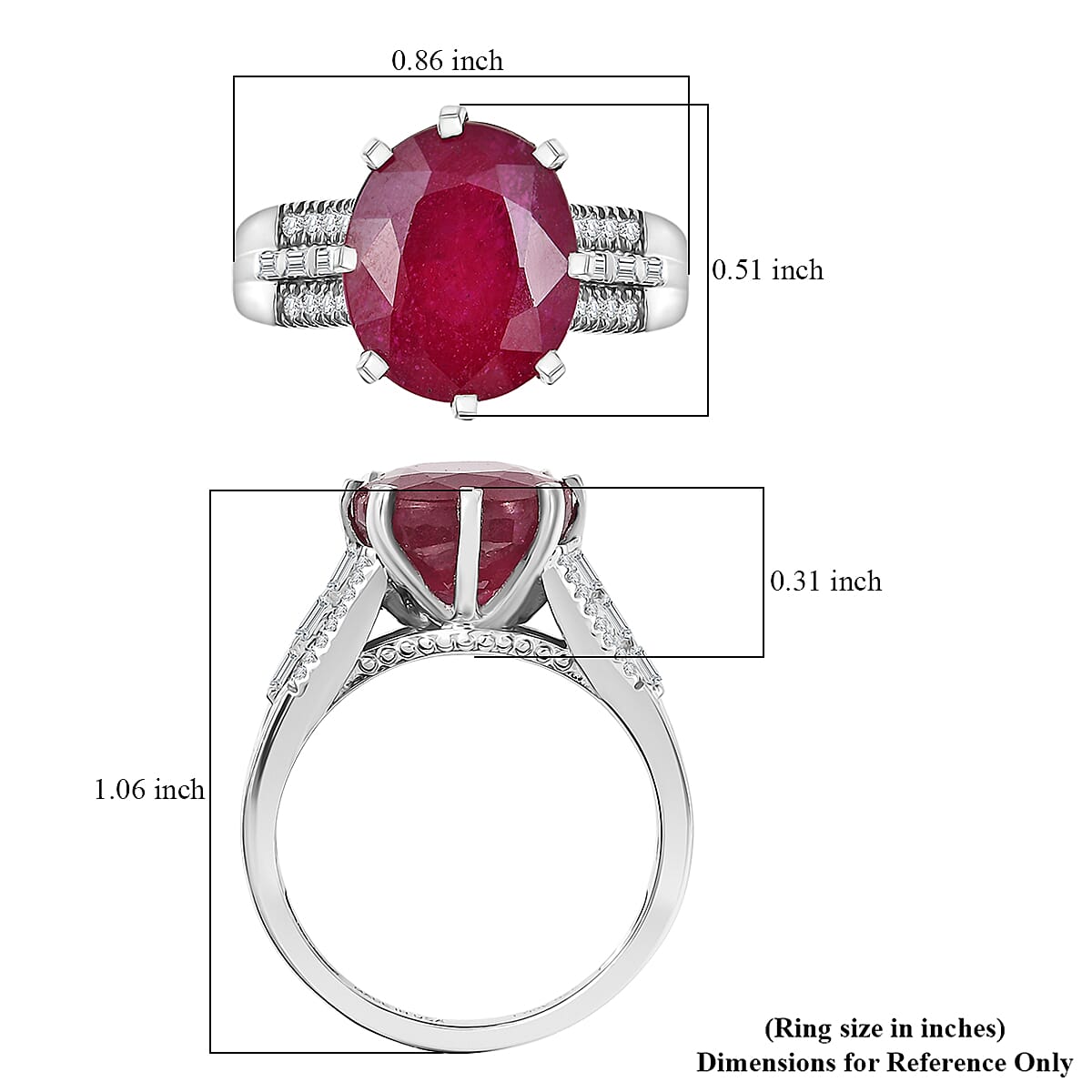 D'Joy Niassa Ruby (FF) and Moissanite 7.90 ctw Crown Ring in Rhodium Over Sterling Silver (Size 7.0) image number 5