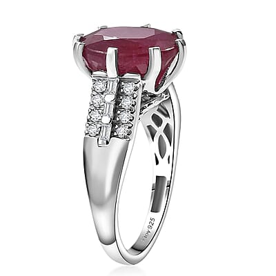 D'Joy Niassa Ruby (FF) and Moissanite 7.90 ctw Crown Ring in Rhodium Over Sterling Silver (Size 8.0)
