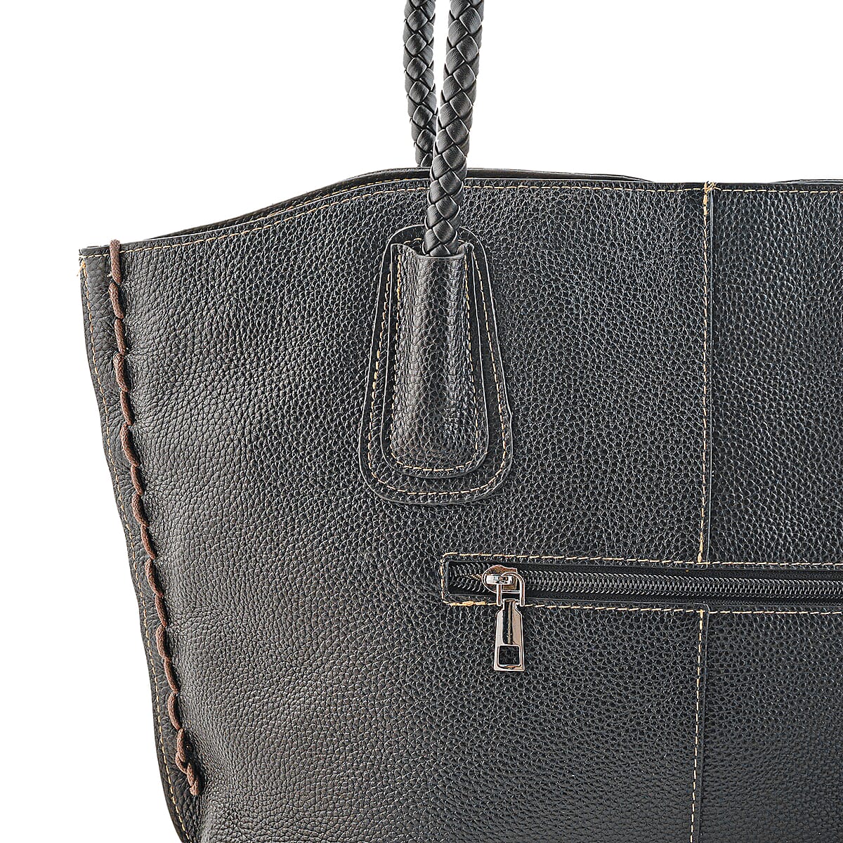 La Marey Burgundy Genuine Leather Tote Bag with Small Pouch image number 7